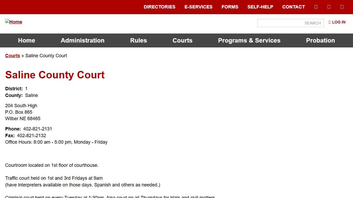 Saline County Court Nebraska Judicial Branch