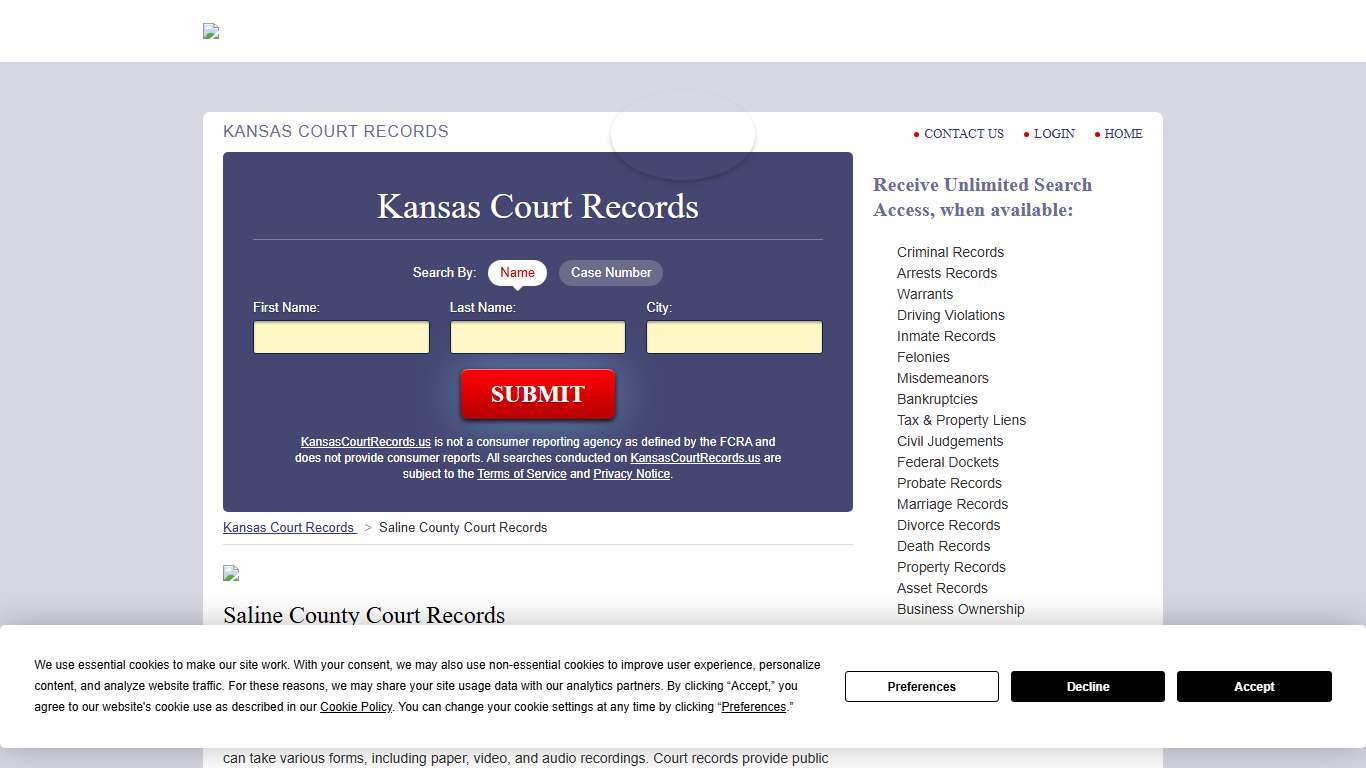 Saline County Court Records KansasCourtRecords.us